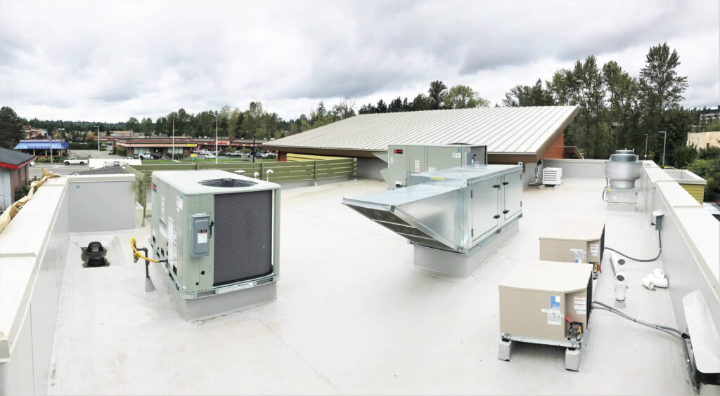 low slope roof - TPO single ply membrane installation - commercial